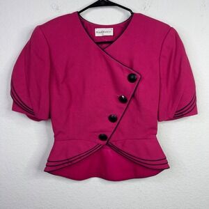 Vintage Raul Blanco Blazer Womens 6 Pink Asymmetrical Crop Peplum 80s Structured